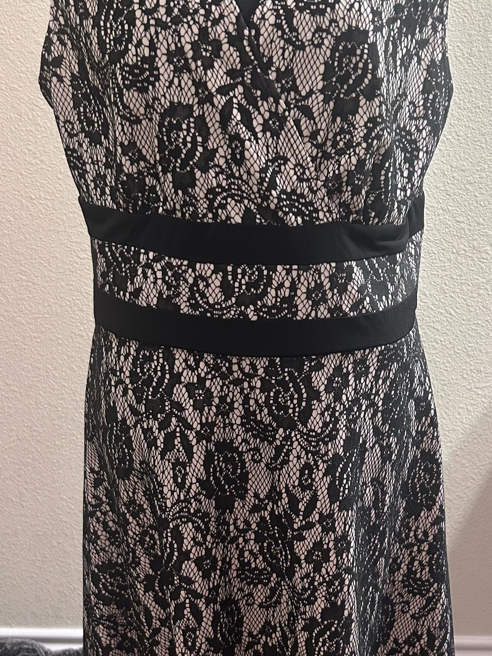 Studio M Black Lace Overlay Dress on Cream